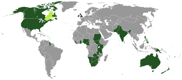 Карта стран где говорят на английском языке